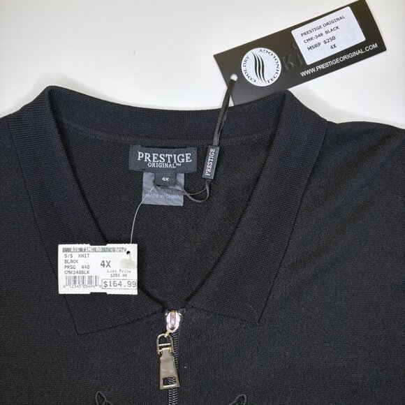 Prestige Original Mens Full Zip Collar T Shirt Size 4X Black Lace Paisley Dressy - Picture 2 of 10